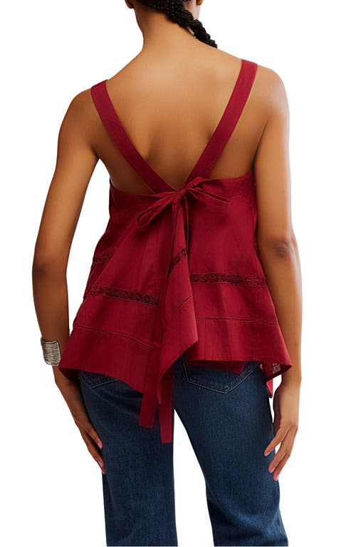 Free People Lace Inset Handkerchief Hem Cotton Camisole In Burgundy