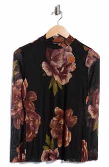 Floral Mesh Mock Neck Top