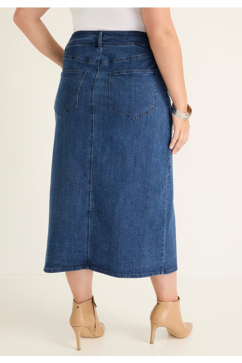Front-Slit Denim Midi Skirt, Alternate, color, MEDIUM BLUE
