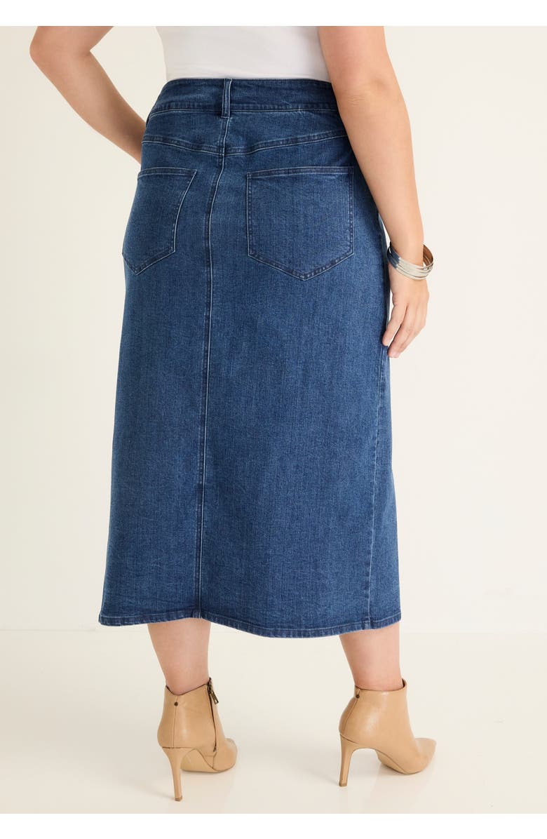 June + Vie Front-Slit Denim Midi Skirt, Alternate, color, Medium Blue