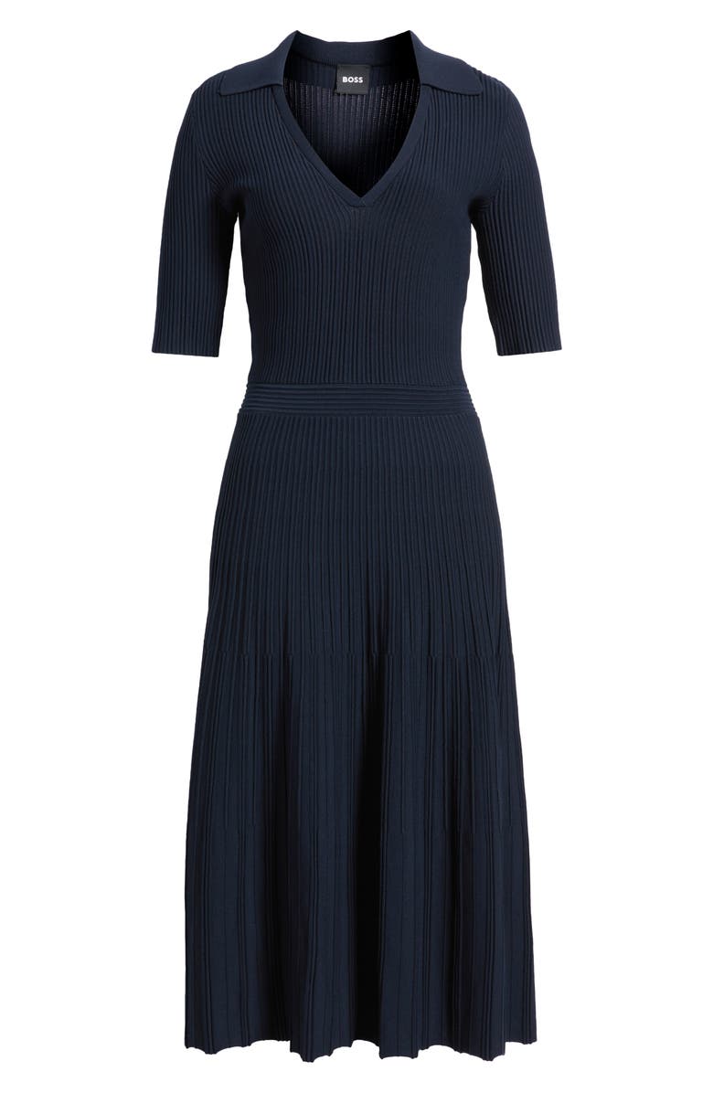 BOSS Fracie Rib Midi Dress, Alternate, color, Sky Captain