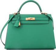 Pre-Owned Hermes Kelly Handbag Green Epsom with Gold Hardware 32