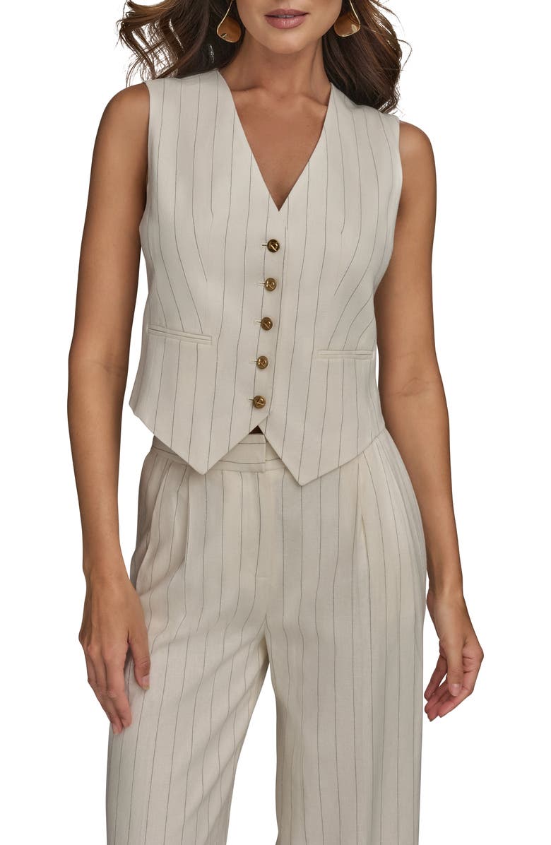 Donna Karan New York Pinstripe Linen Blend Vest, Main, color, 