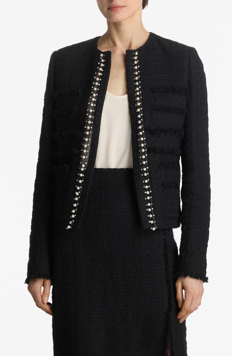 ST. JOHN Embellished Tweed Jacket, Main, color, Black