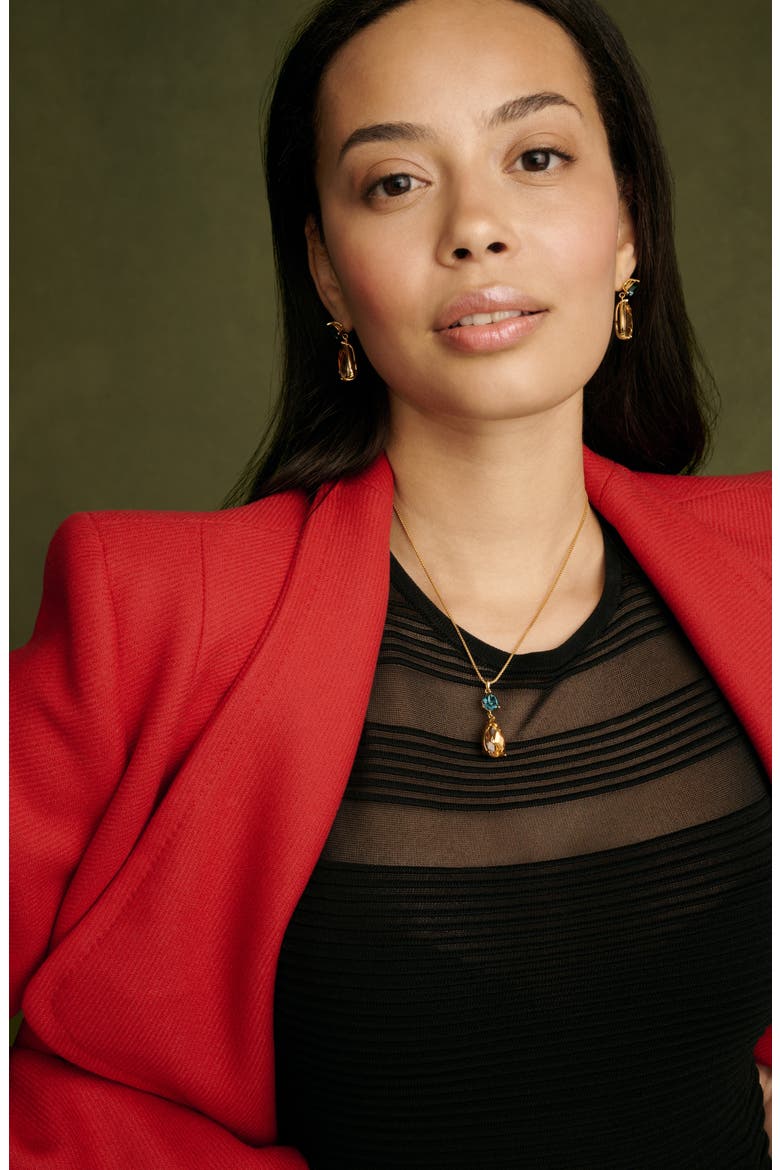Tearsa Crystal Teardrop Pendant Necklace, Alternate, color, GOLD TONE / DARK BLUE / TOPAZ