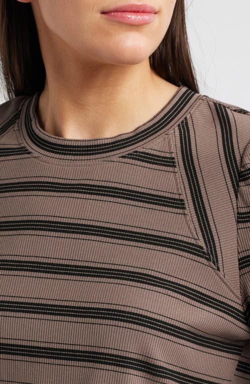 Wit & Wisdom Puff Sleeve Stripe Rib Top In Oyster Mushroom/black