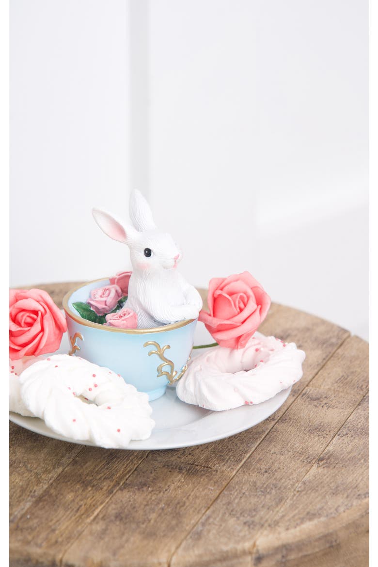 White Easter Bunny Blue Tea Cup Decorative Small Figurine 4", Alternate, color, Pink