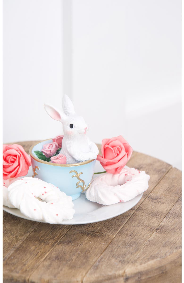 Gallerie II White Easter Bunny Blue Tea Cup Decorative Small Figurine 4", Alternate, color, Pink