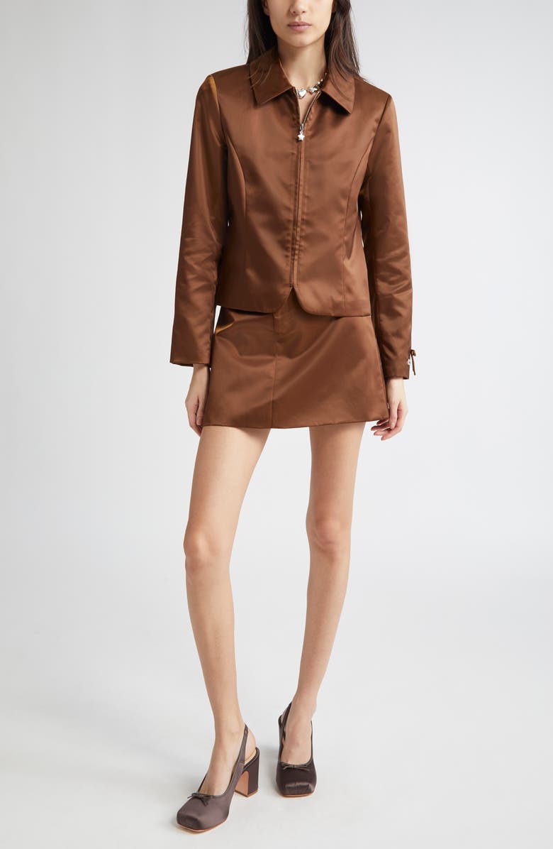 Sandy Liang Jardin Satin Miniskirt, Alternate, color, Brown
