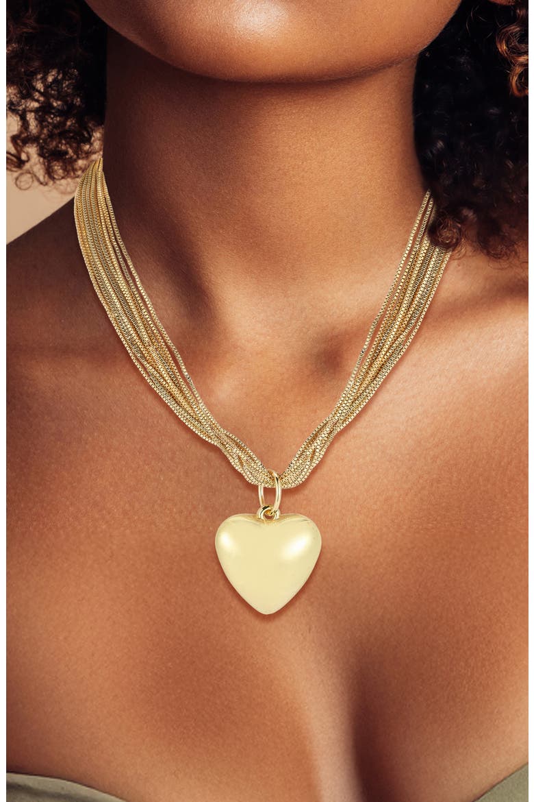 Puffed Heart Pendant Necklace, Alternate, color, GOLD