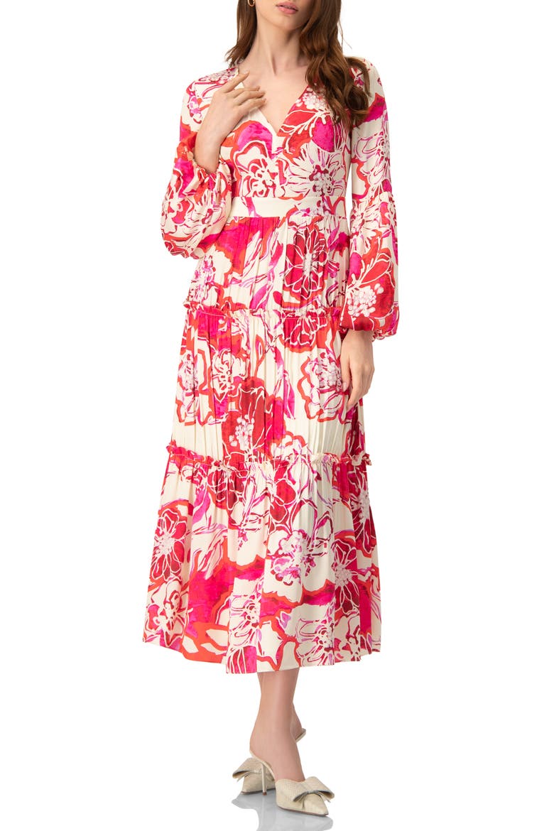 Puff Sleeve Floral Maxi Dress, Alternate, color, Fuchsia