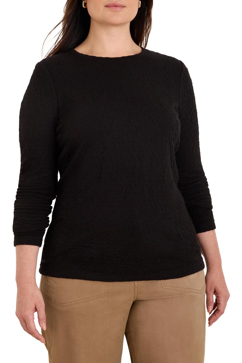 Crinkle Knit Textured Top, Main, color, BLACK ONYX