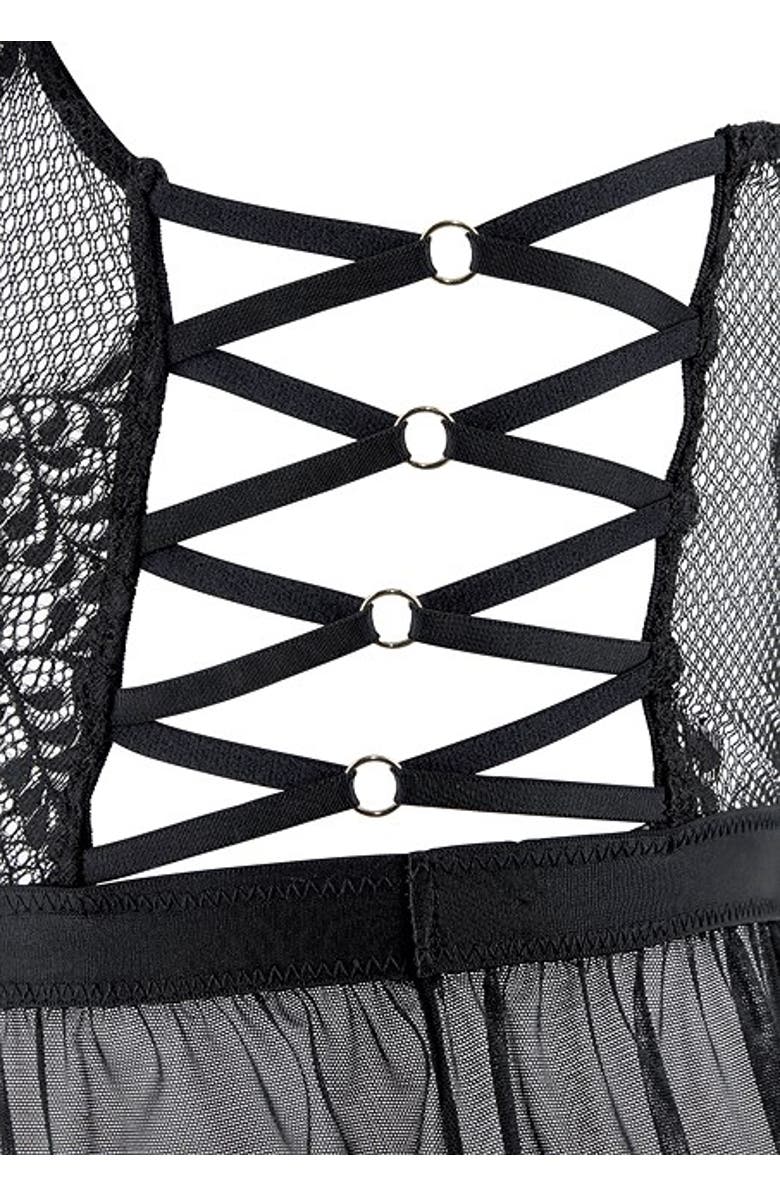 LASCANA Women's Strappy Lace Babydoll, Alternate, color, Black