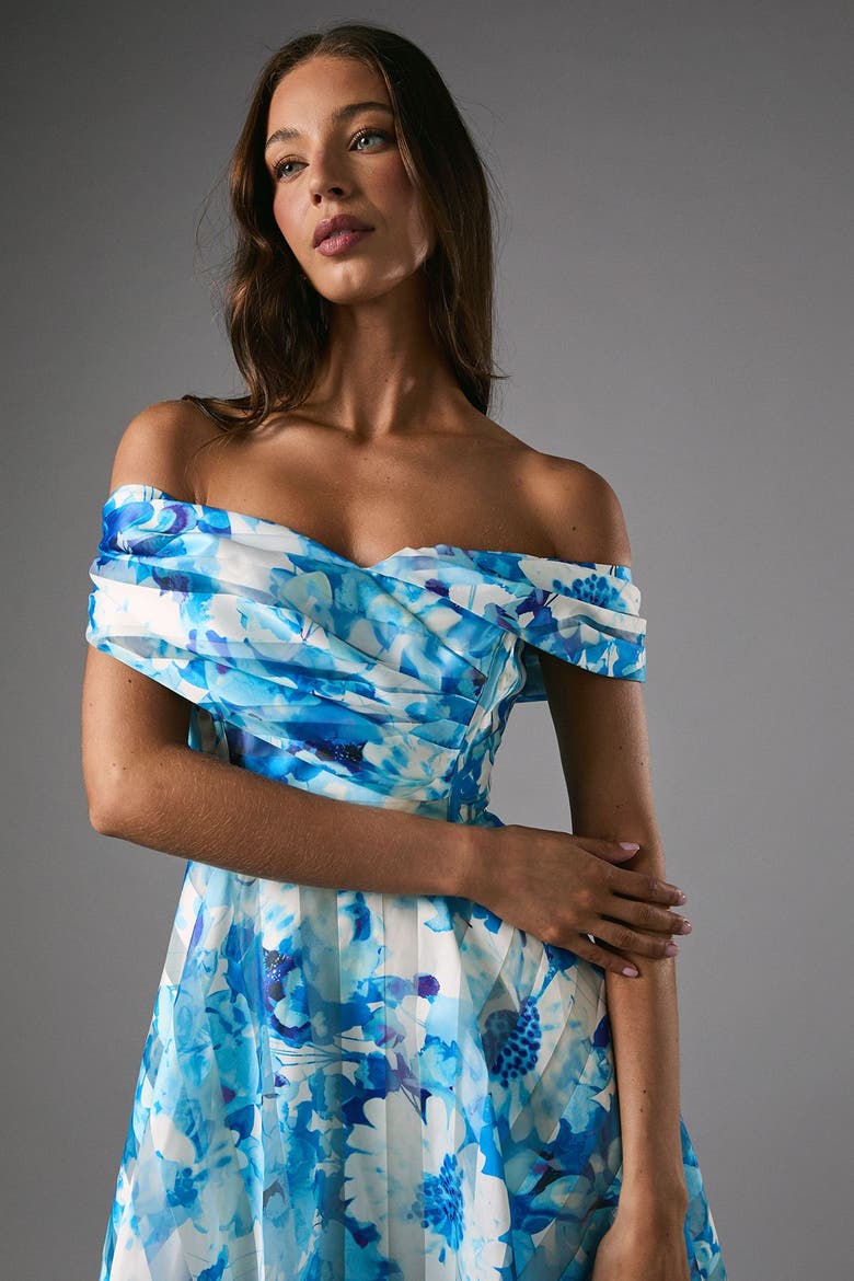 Off-Shoulder Floral Statement Midi Dress, Alternate, color, Blue