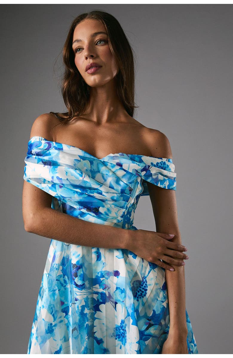 Coast Off-Shoulder Floral Statement Midi Dress, Alternate, color, Blue