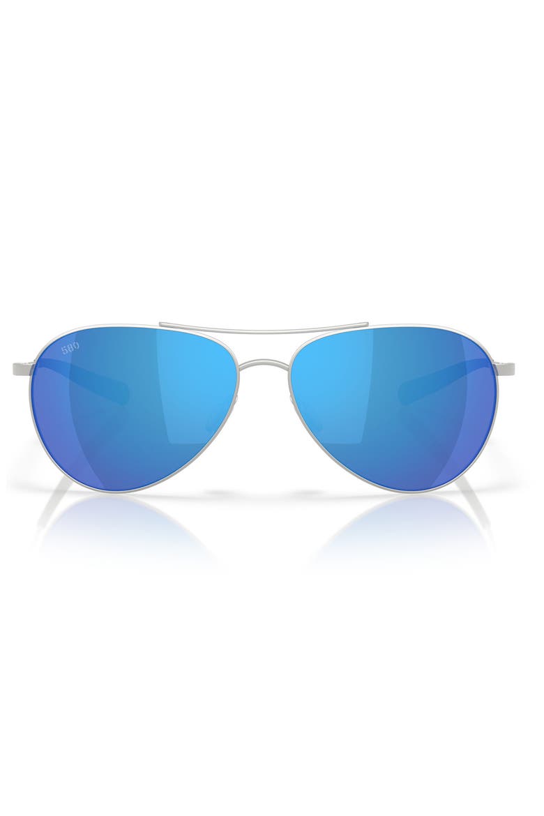 Piper 58mm Polarized Pilot Sunglasses, Main, color, SATIN SILVER / BLUE 580G