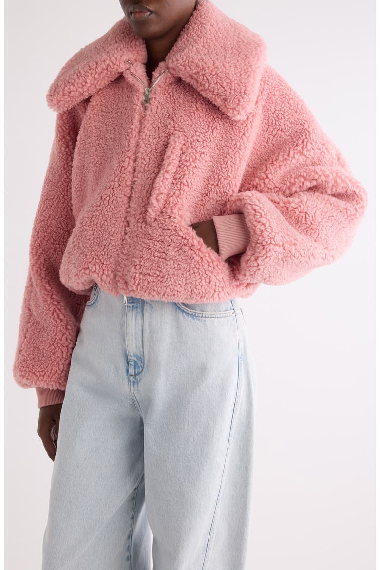 Crop Faux Shearling Bomber Jacket, Alternate, color, LIGHT PINK