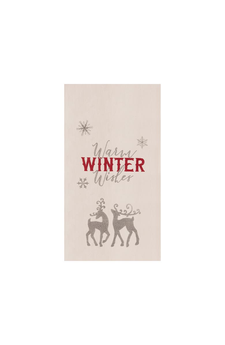C&F Home 27" x 18" Nordic Christmas "Winter Wishes" Sentiment Featuring Deer on Beige Background Christmas Holiday Cotton Kitchen Dish Towel, Main, color, Brown