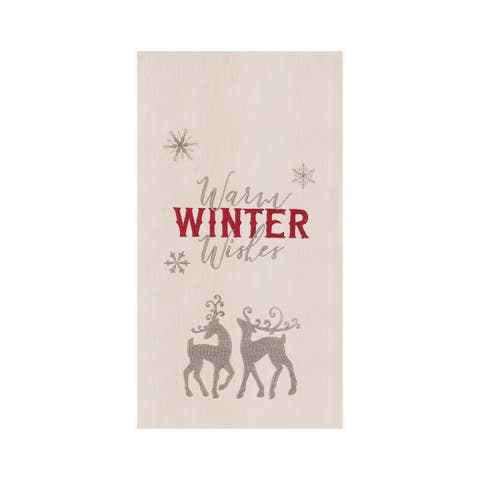 27" x 18" Nordic Christmas "Winter Wishes" Sentiment Featuring Deer on Beige Background Christmas Holiday Cotton Kitchen Dish Towel