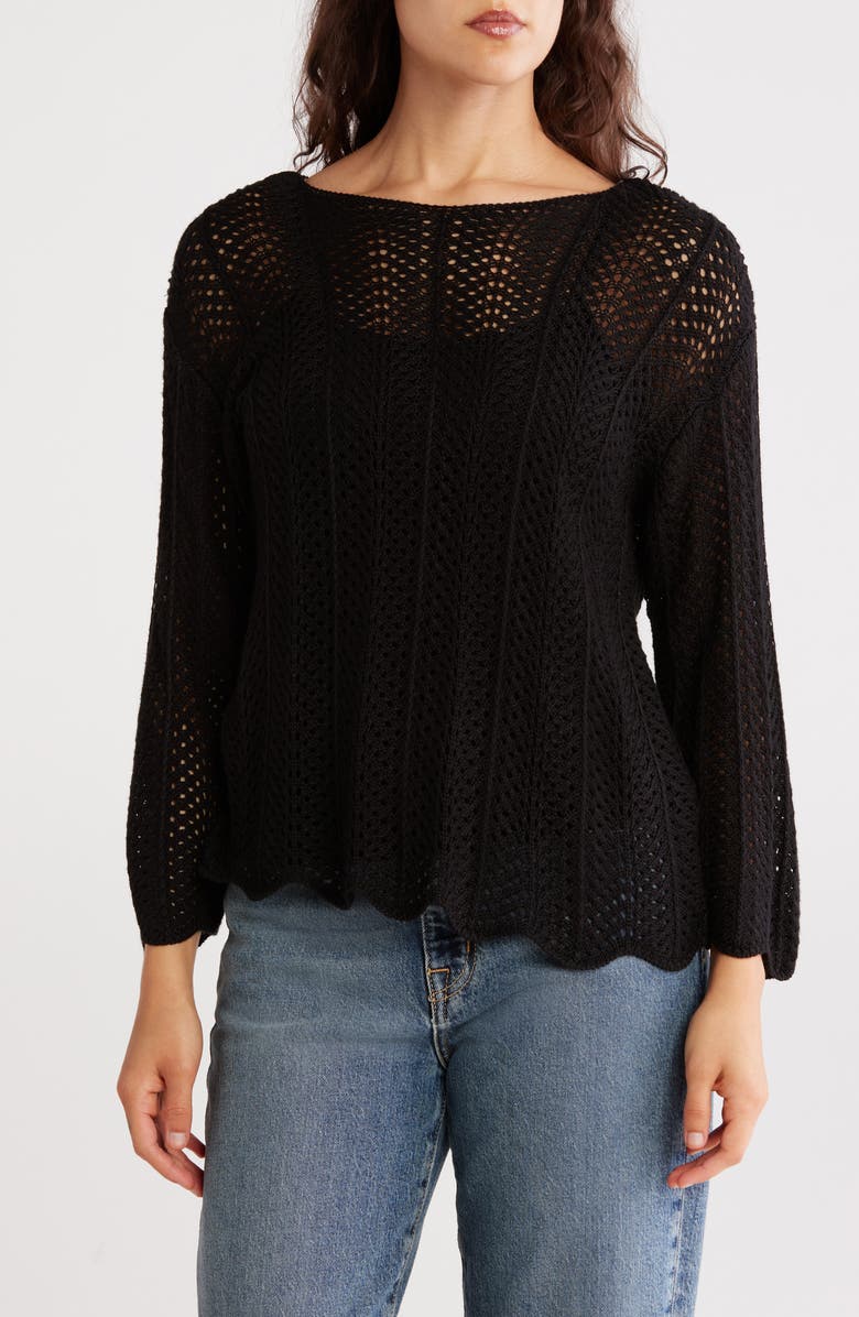 CHELSEA AND THEODORE Open Knit Scalloped Sweater, Main, color,