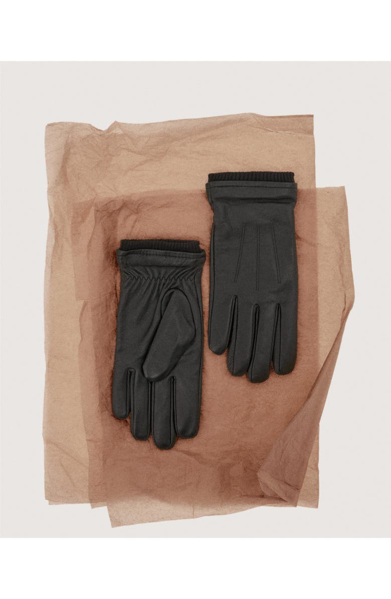 MANGO Rib Cuff Leather Gloves, Alternate, color, 