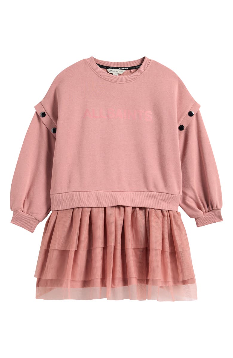 smALLSAINTS by ALLSAINTS Kids' Amphia Long Sleeve Twofer Dress, Main, color, Pink