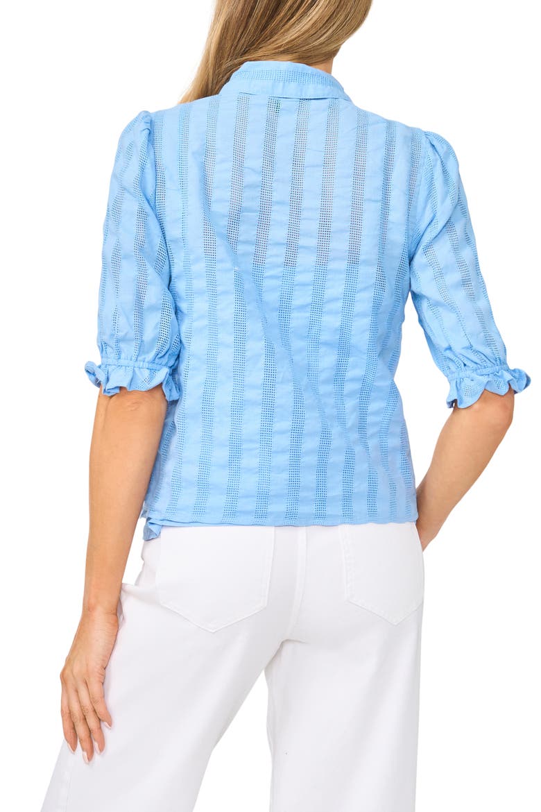 Sheer Stripe Puff Sleeve Button-Up Shirt, Alternate, color, FROZEN FJORD