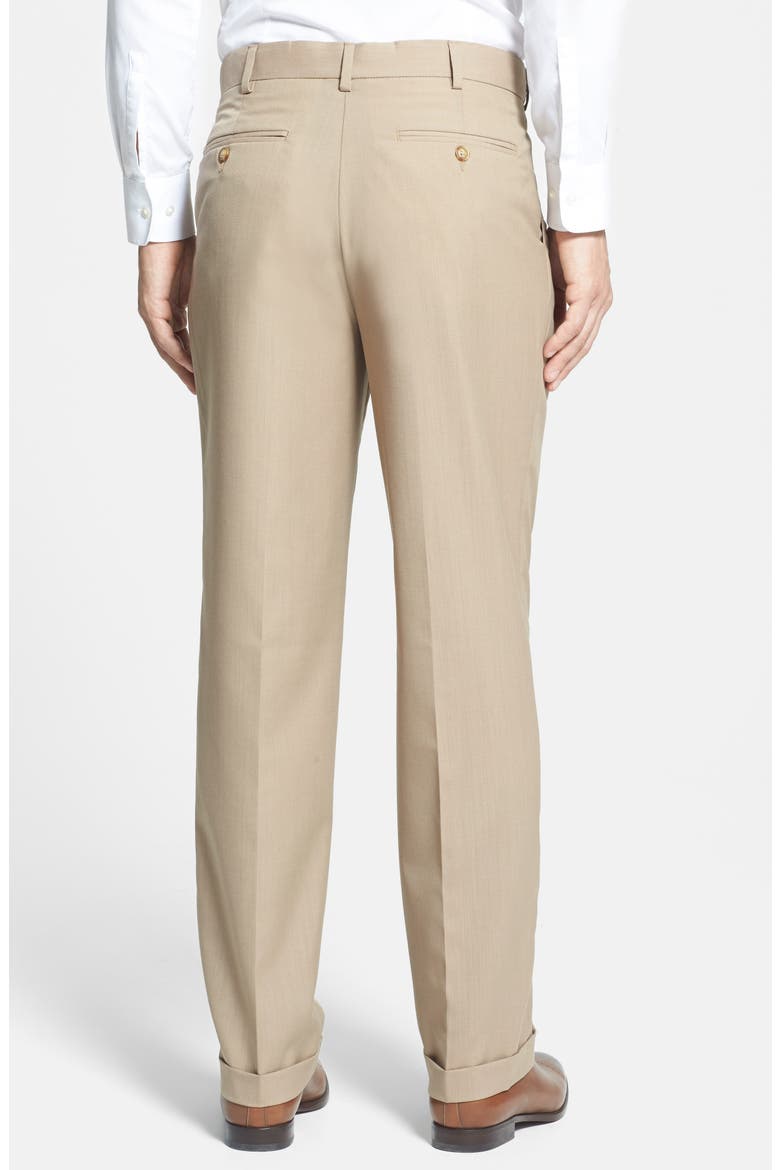 Self Sizer Waist Plain Weave Pleated Washable Trousers, Alternate, color, TAN