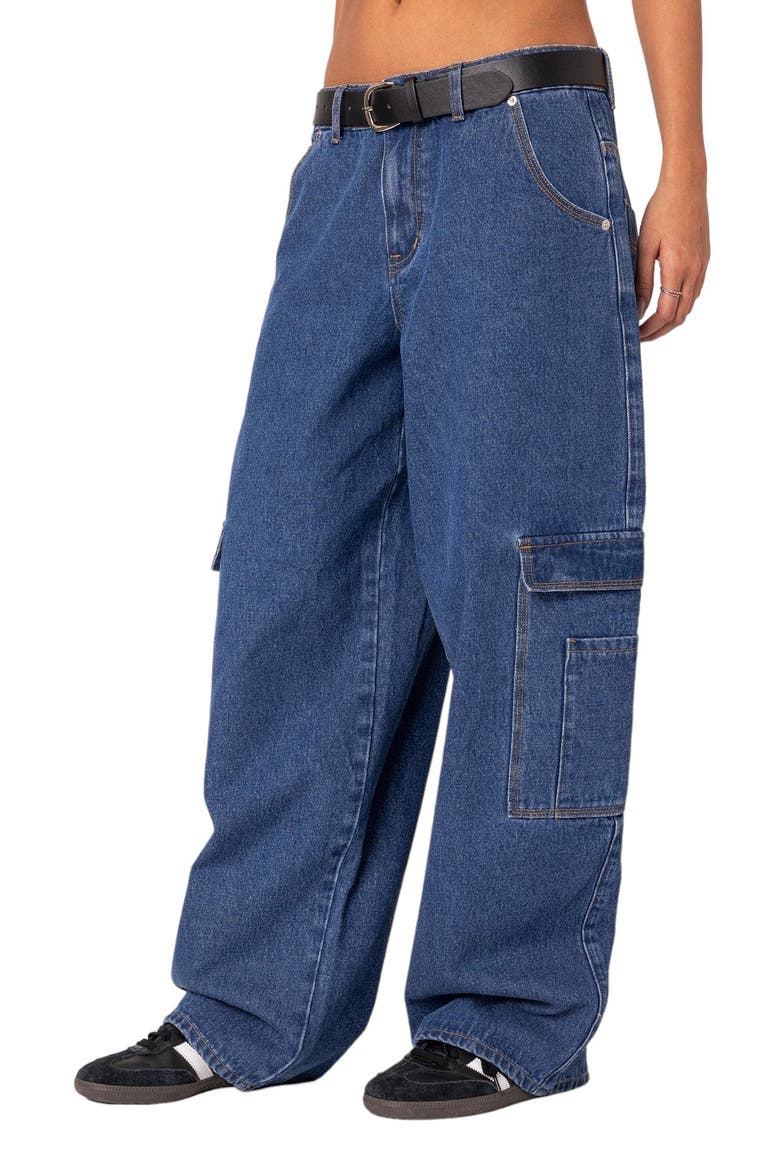 Low Rise Baggy Belted Cargo Jeans, Alternate, color, BLUE-WASHED