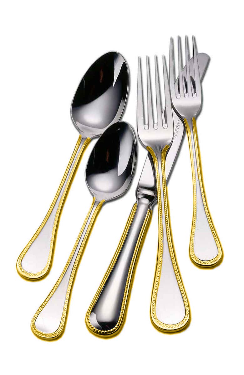 Couzon Le Perle Gold Accent 5 Piece Place Setting, Main, color, Gold