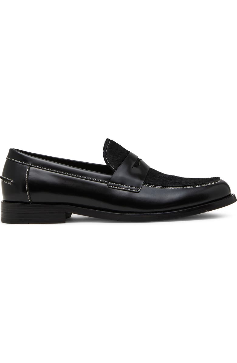 Madden Men's Natan Genuine Calf Hair Penny Loafer, Alternate, color, Black Leather