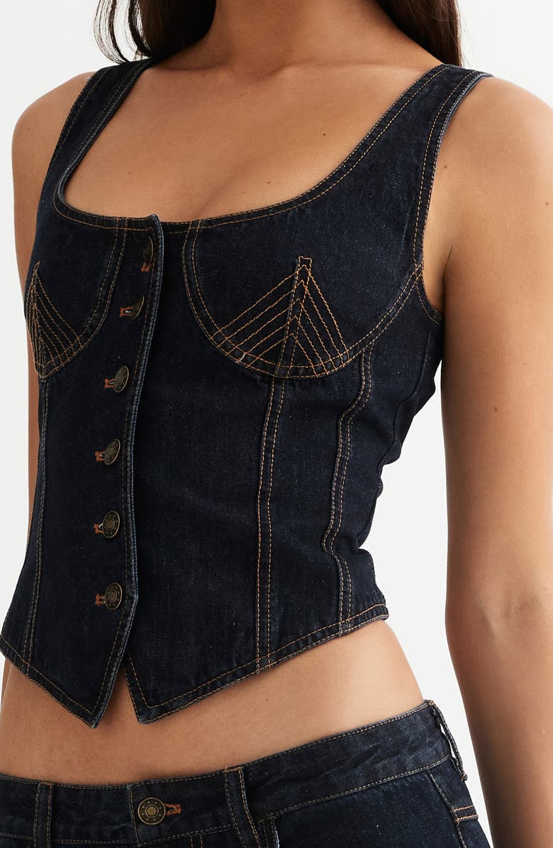LIONESS After Hours Denim Corset Top, Alternate, color,