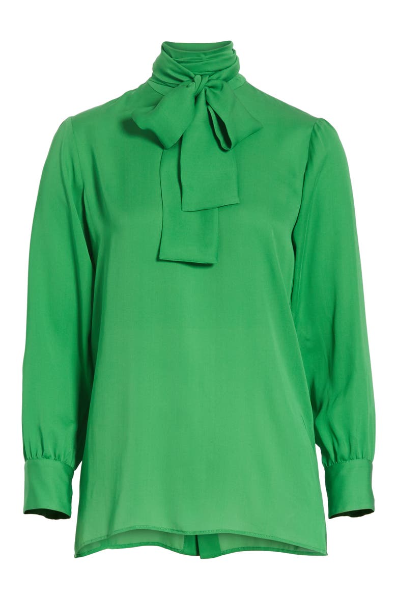 Silk Tie Neck Blouse, Alternate, color, TROPICAL GREEN
