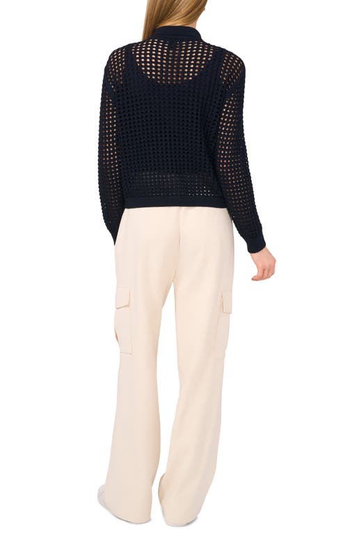 HALOGEN HALOGEN® RECYCLED POLYESTER OPEN WEAVE COLLAR CARDIGAN 