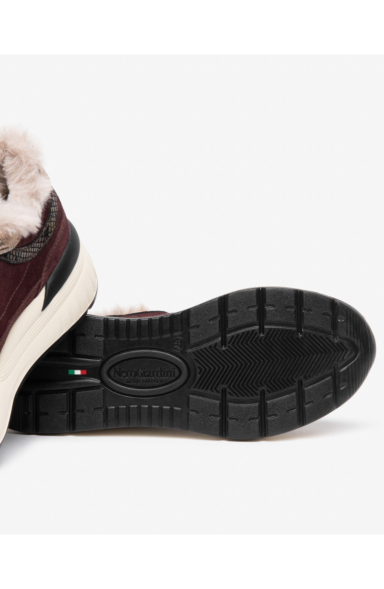 Faux Fur Platform Sneaker, Alternate, color, BORDEAUX
