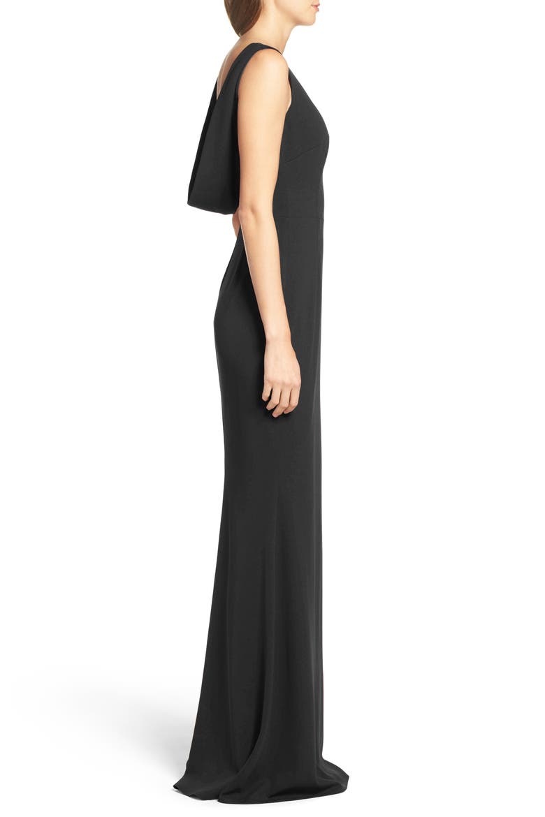 Vionnet Drape Back Crepe Gown, Alternate, color, BLACK