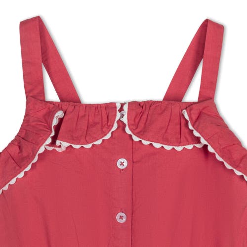 Hope & Henry Girls' Organic Button Front Ruffle Sundress, Kids In Soft Red Solid