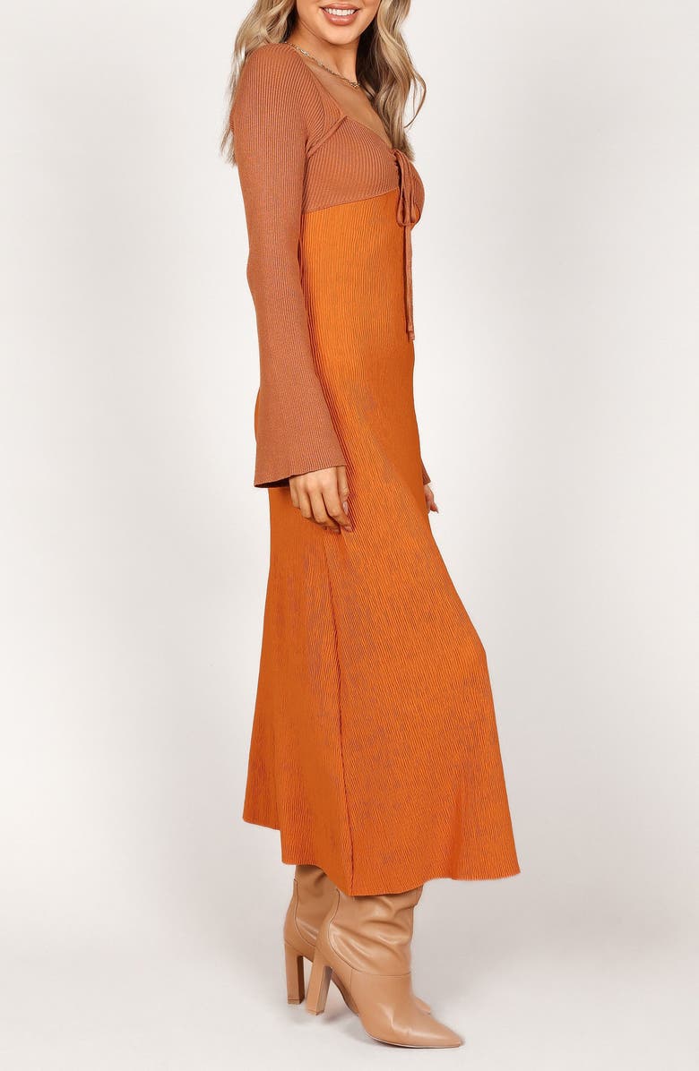 Petal & Pup Lirique Colorblock Long Sleeve Ribbed Maxi Dress, Alternate, color, Tan/ Orange