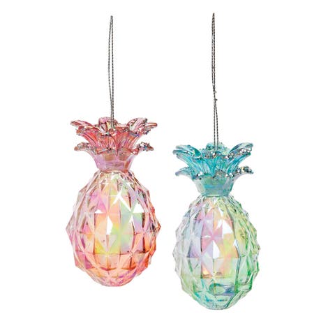 Sparkle Pineapple Ornament, Set of 2