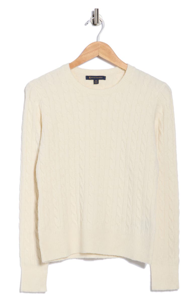 Brooks Brothers Cable Knit Crewneck Sweater, Alternate, color, White