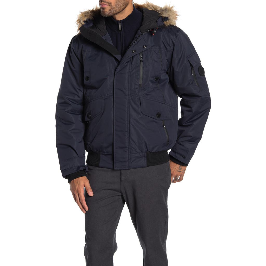 Noize Faux Fur Hooded Bomber Jacket In Black