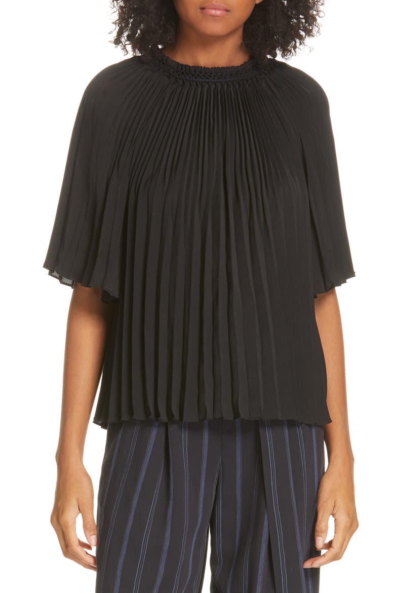 Pleated Smocked Top, Main, color, BLACK