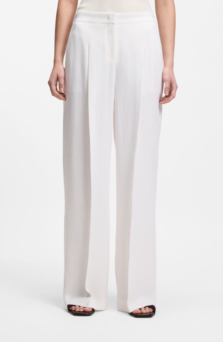 BOSS Tiana Pleated Wide Leg Pants, Main, color, Bright White