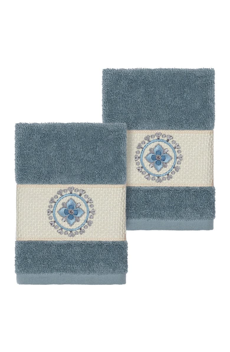 Linum Home Textiles Isabell Embellished Washcloth - Set of 2 - Teal, Alternate, color, Teal