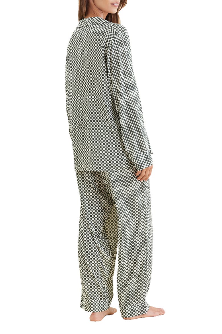 Anais Checkerboard Cotton Blend Pajamas, Alternate, color, FOREST GREEN