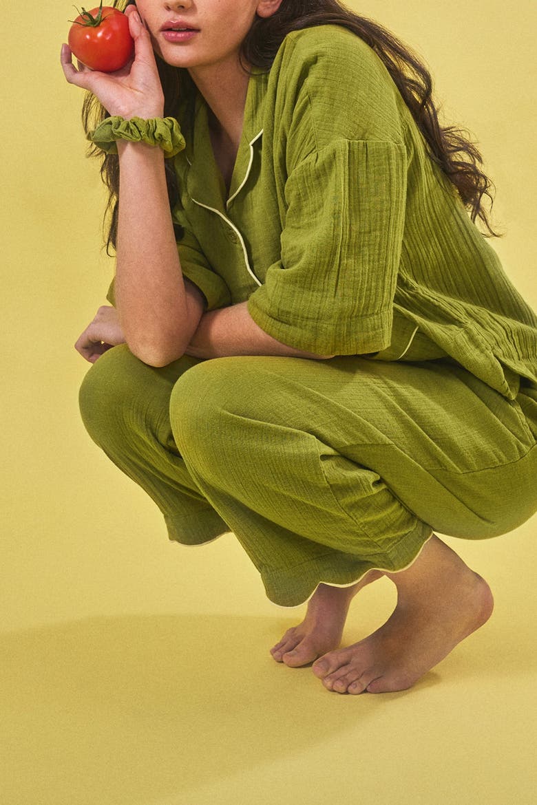 Cotton Cropped Leg Pajamas, Alternate, color, Green