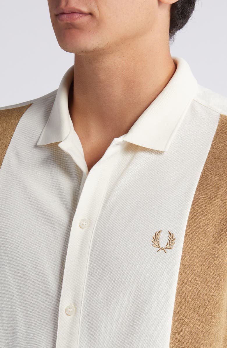 Fred Perry Panel Colorblock Terry Cloth Short Sleeve Button-Up Shirt, Alternate, color,