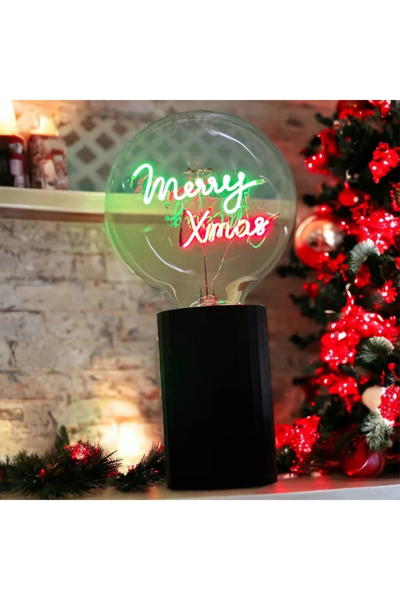 Merry Xmas Portable Table Lamp, Alternate, color, Pink