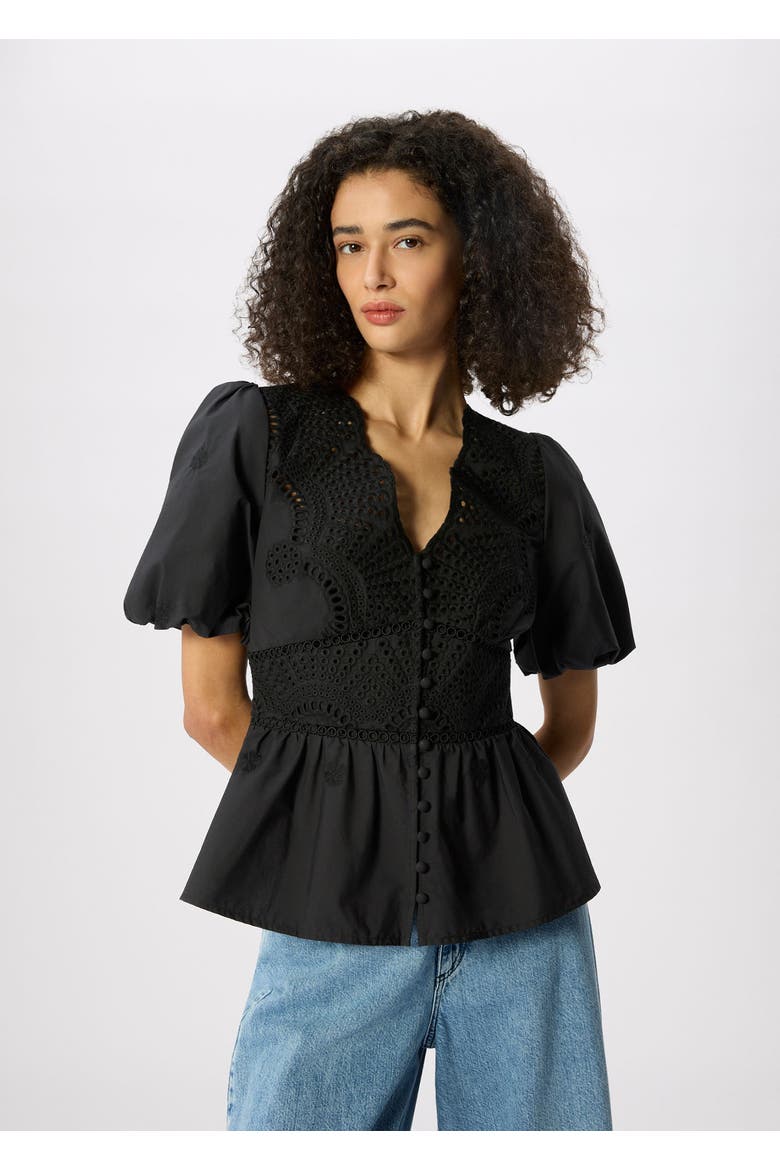 100% Cotton V-Neck Blouse, Alternate, color, Black