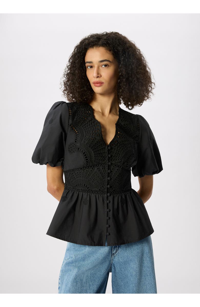 Whistles 100% Cotton V-Neck Blouse, Alternate, color, Black
